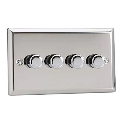 Image of Varilight Classic V Pro Mirror Chrome 4 Gang Trailing Edge LED Dimmer Switch 1 or 2 Way