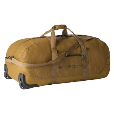 Image of Eagle Creek No Matter What Rolling Duffle Bag with Wheels, Padded Handle, Removable Shoulder Strap, and Quick Access Front Pocket, Collapsible, Safari Brown New, 110L
