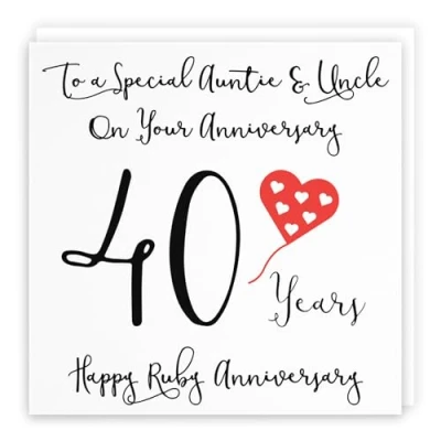 Image of Hunts England Auntie And Uncle 40th Anniversary Card To A Wonderful &amp; On Your 40 Years Happy Ruby Love Heart Collection