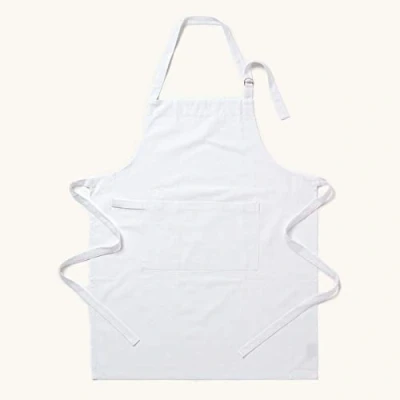 Image of HOMESCAPES Plain Cotton White Apron with Large Pocket and Adjustable Straps 80 x 85 cm