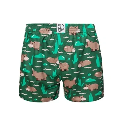 Image of Dedoles Men&#039;s &amp; Boys&#039; Boxers Underwear Boxer Shorts Cotton Trunks Funny Designs Astronaut Hamster Games Books Gift for Him, Design: Happy Hippo, Colour: Green, Size: S