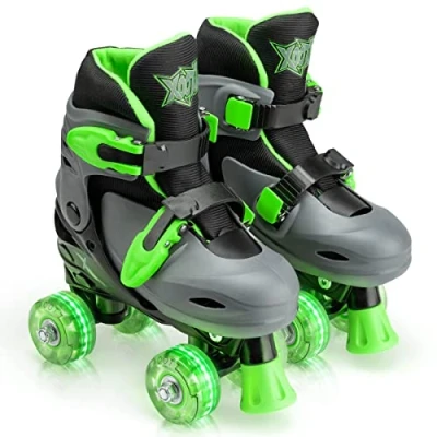 Image of Xootz Roller Skates, Kids Adjustable Quad Skates for Beginners, with Light Up LED Wheels, Multiple Colours and Sizes, Ages 5+
