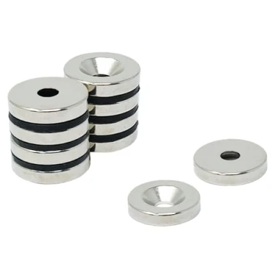 Image of Neodymium Magnet for Arts, Crafts, Model Making, DIY, Hobbies, Office and Home 20mm dia x 4mm thick 5.2mm c/sink 6.7kg Pull North Pack of 2