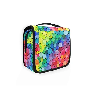 Image of Moyyo Rainbow Circles Toiletry Bag Travel Wash Organised Hanging Gym Camping Portable Cosmetic Organiser for Women Girls Kids