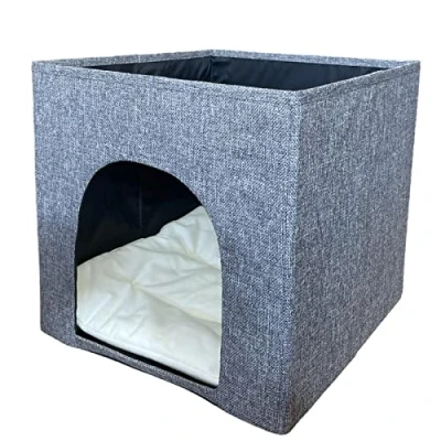 Image of Cat Cube Bed Includes cushion Suitable with Kallax &amp; Expedit Shelves Cave, Basket, Cozy (Grey)