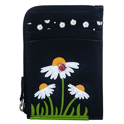 Image of Mala Leather Peony Collection Coin Purse/Card Holder RFID 4281_87 Black