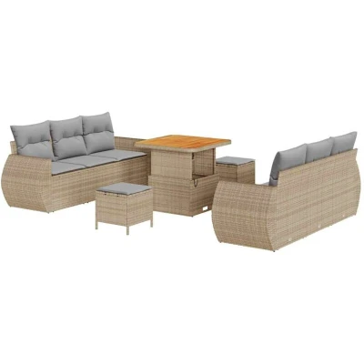 Image of vidaXL 9 Piece Garden Sofa Set with Cushions Beige Poly Rattan Acacia