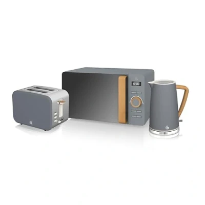 Image of Swan Nordic Kitchen Set, 1.7L Fast Boil Kettle, 900W 2 Slice Toaster and 800W 20L Microwave, Grey SK14610GRYN/ ST14610GRYN/ SM22036LGRYN