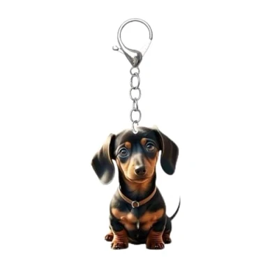 Image of CMJ™ Flat Acrylic Dachshund Keyring Gift for Dog Lovers Sausage Keychain