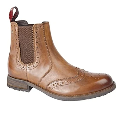 Image of Roamers Mens Chelsea Gusset Brogue Ankle Boots Tan UK 12