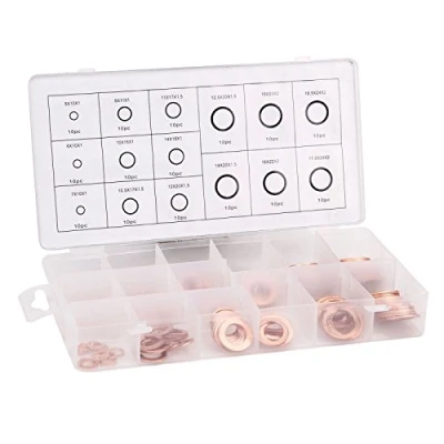 Image of AKORD 150 Pieces Solid Copper Sump Plug Assorted Garage Engine Washer Set