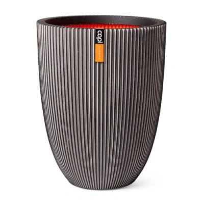 Image of CAPI EUROPE Vase elegant low Groove NL 46x58 Anthracite Opening Ø38 Pot for indoor and outdoor use Shatterproof 100% recyclable KGVZ783