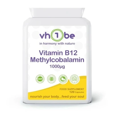 Image of Vitamin B12 Methylcobalamin Supplement, 1000 mcg, 120 Capsules, Energy and Nervous System Support, UK Manufactured to GMP Standards