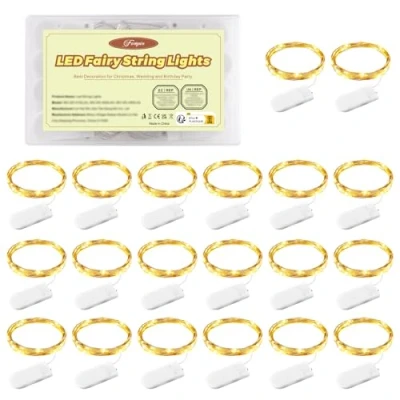 Image of LED String Lights Battery Operated, 20 Pack 1M 10 Fairy Lights, Copper Wire for Bedroom Christmas Wedding Party Festival Decoration Outdoor Camping
