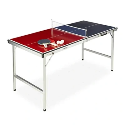 Image of Relaxdays Unisex&#039;s Foldable Tennis Table, Portable, Net, 2 Bats, 3 Balls, Aluminium: 67.5 x 151 cm, red Blue, Pack of 1, 10028919