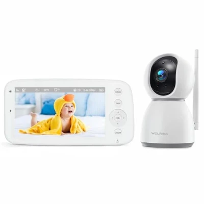 Image of WOLFANG WB03 Baby Monitor with Camera and Night Vision, 5.0&quot; 720P Display 20 Hour Battery, Pan Tilt Zoom 1080P Video No WiFi, 2 Way Talk, Temperature, Cry Detection 1000ft Range