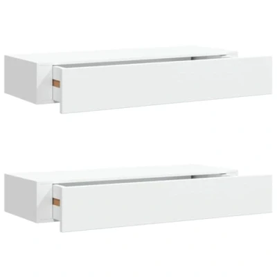 Image of vidaXL Wall mounted Drawer Shelves in White MDF and Metal Floating for Decor Display Storage Set of 2
