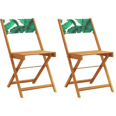 Image of vidaXL Bistro Chairs 2 pcs Leaf Pattern Solid Wood Acacia and Fabric