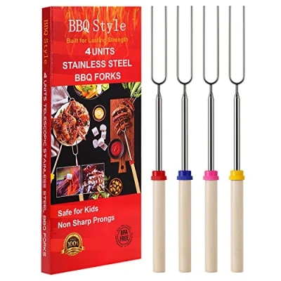 Image of Marshmallow Toasting Forks, Telescoping Smores Sticks for Fire Pit, Roasting Barbecue Forks Hotdog Hot Dog Bonfire BBQ Skewers Open Pits Campfire Camping, 4 PCS