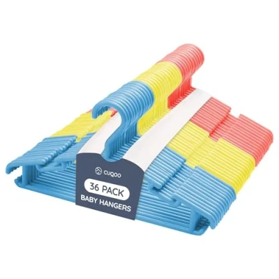 Image of CUQOO 36 Pack Plastic Nursery Hangers Multicoloured Ultra Thin Kids with Space Saving Hooks Nonslip, Strong &amp; Durable Baby Tubular Perfect for Better Organisation
