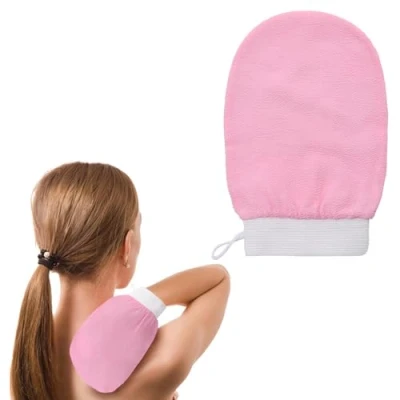 Image of Skinny Exfoliating Glove Fake Tan Remover Use Double Sided Power of The Peel Mitt Scrubbing Deep Body Dead Skin Ingrown Hair Treatment Easily Removes Spray Self Tanning Products（Pink）
