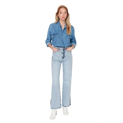 Image of Trendyol Women High Waist Wide Leg Jeans Light Blue