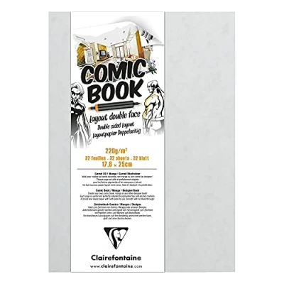 Image of Clairefontaine Ref 975197C Double Sided Manga &amp; Cartoon Layout Paper Book (32 Sheets) 17.6 x 25cm in Size, 220gsm Heavyweight Smooth Suitable for Use with Alcohol Markers