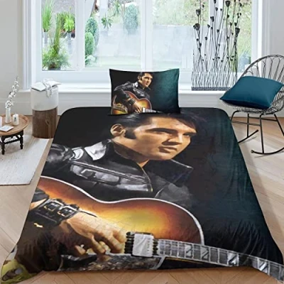 Image of LENTLY Elvis Presley Bedding Set Duvet Cover Soft Microfiber Quilt with 3D Print Design for Kids Teenagers Adult 2 Piece Zipper Closure Single（135x200cm）