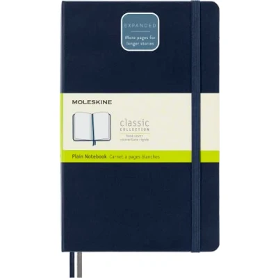 Image of Moleskine Classic Notebook Expanded, Plain Notebook, Hard Cover and Elastic Closure, Size Large 13 x 21 cm, Colour Sapphire Blue, 400 Pages