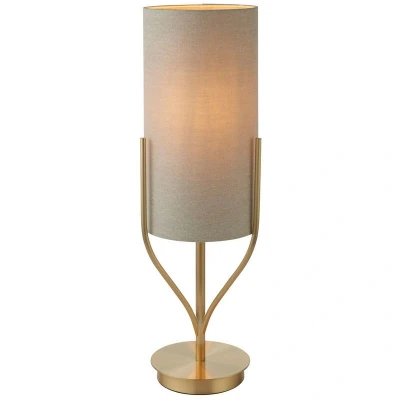 Image of Fraser Base &amp; Shade Table Lamp Satin Brass Plate, Natural Linen Mix Fabric
