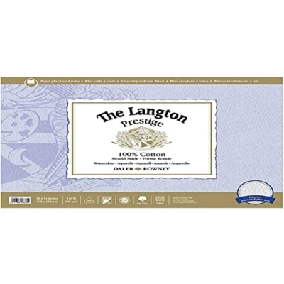 Image of Daler Rowney The Langton Prestige Watercolour Paper, Rough, 300 gsm, 140lb, Pad, Glued 4 Sides, 20 x 14in 50.8 35.6 cm, Natural White, 12 Sheets