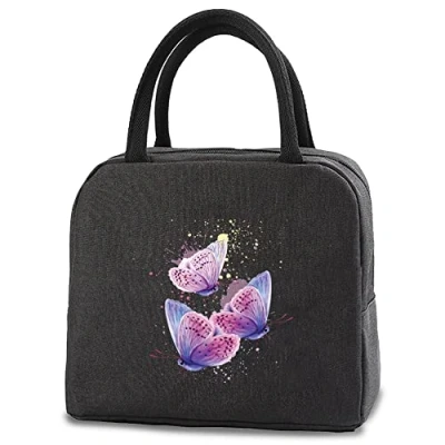 Image of FINDING CASE Insulated Lunch Bag Tote for Women Wide Open Cooler Water Resistant Thermal Leak Proof Organizer Men Girls Children Outdoor Picnic Work (Purple Butterfly)