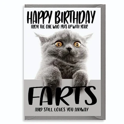 Image of Cheeky Chops Birthday Mum Dad Aunt Uncle Brother Sister Old Card Funny Rude Love Joke Present CAT Fart C43 Full colour