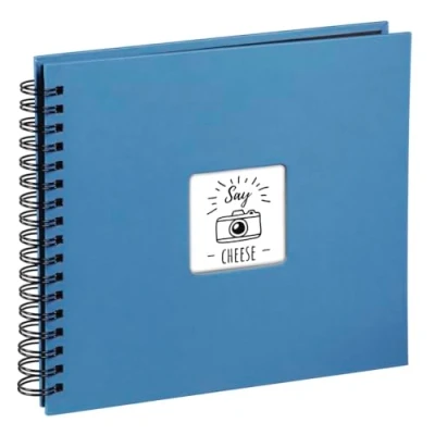 Image of Hama Fine Art photo album, 50 black pages (25 sheets), spiral album 28 x 24 cm, with cut out window in which can be inserted, azure blue