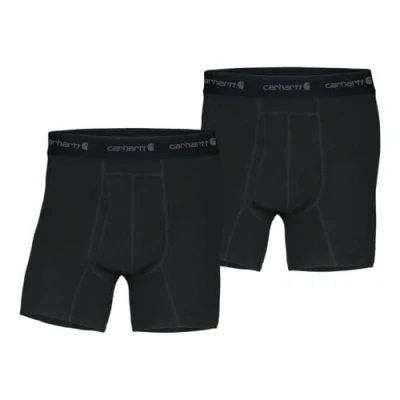 Image of Carhartt Men&#039;s 5&quot; Inseam Basic Cotton Poly Boxer Brief 2 Pack, Black, XL
