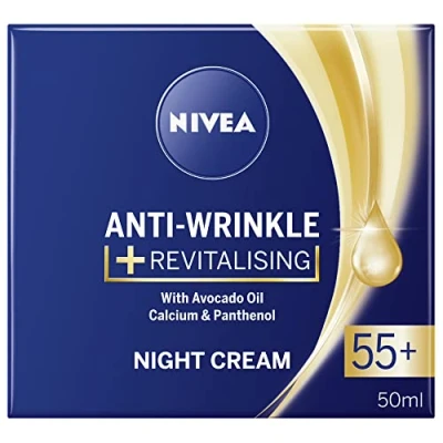 Image of NIVEA Anti Wrinkle and Revitalising Night Cream (50ml), Overnight Moisturiser for 55+ Skin, With Calcium, Avocado Oil, Panthenol Enhanced Skin Care