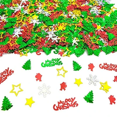 Image of Christmas Confetti Star Glitter Sprinkles for Xmas Party Table Scatters Decoration Winter Wonderland Santa Festive Supplies Metallic Foil 45g 1.6OZ 1100Pcs