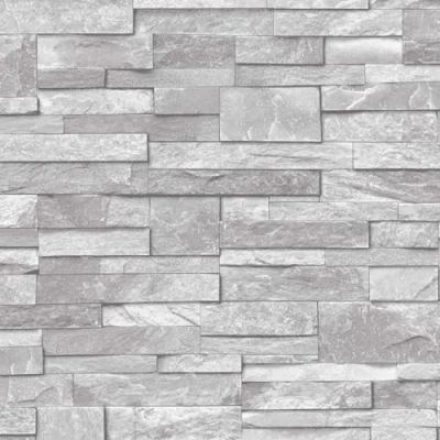Image of 3D Slate Stone Brick Effect Wallpaper Washable Vinyl Natural Grey