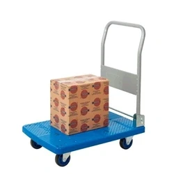 Image of Proplaz Blue Small Platform Trolley; Fixed/Swivel Castors; Blue/Grey