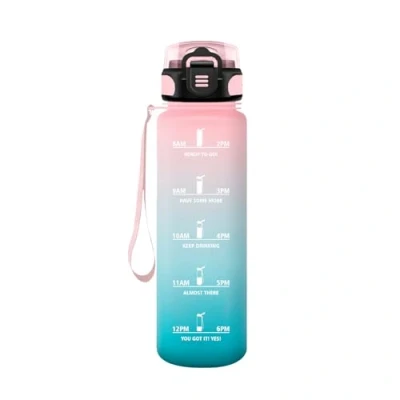 Image of HoneyHolly Sports Water Bottle, 500 ml, Leak Proof Plastic, Suitable for Carbonated Drinks, Bottle Bicycle, Children, School, Fitness, Yoga, Pink Cyan