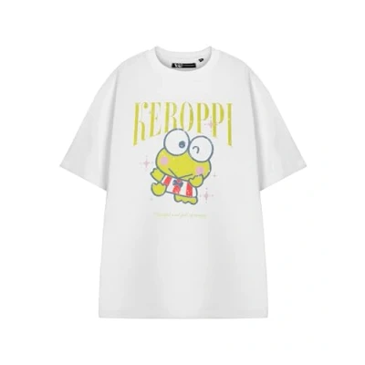 Image of Hello Kitty &amp; Friends Womens White Short Sleeved T Shirt Keroppi Graphic Tee Sanrio Characters Top