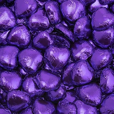 Image of Italian Options Milk Chocolate Foiled Hearts, 20 Chocolates, Purple Foil