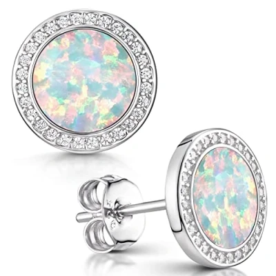 Image of Materia Women&#039;s Stud Earrings 925 Silver Gemstone with Cubic Zirconia 5 Colours Gift Box White