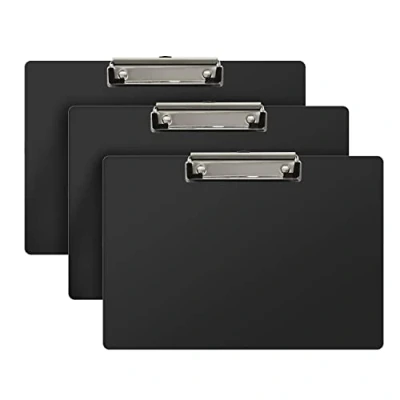 Image of Acrimet Clipboard Landscape Letter Size A4 (23 cm x 34 cm) Low Profile Clip (Plastic) (Black Color) (3 Pack)