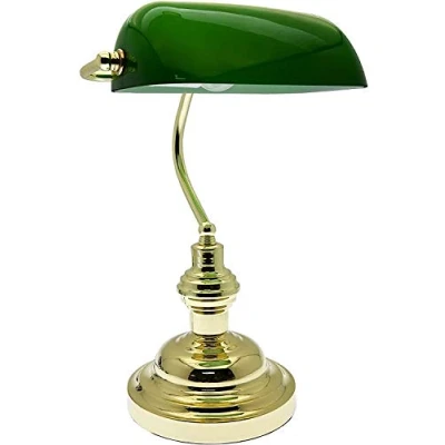 Image of Trendi 15&quot; Retro Classic Bankers LAMP Table Desk Light Antique Brass TILT Green Shade