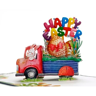 Image of Senticut Happy Easter Bunny Truck Pop Up 3D card.A delightful surprise greeting card for Kids,Children,Family and Friends. 15cmx15cm (Easter Truck)