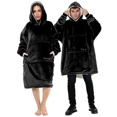 Image of Lions Oversized Hoodie Blanket Men Women, Ultra Soft Sherpa Fleece Warm Cosy Wearable Throw Sweatshirt Snuggle Oodies for Adults Teens with Big Pocket Black