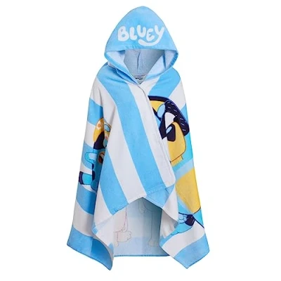 Image of Bluey Hooded Towel Boys Girls Poncho 100% Cotton Kids Beach Bath Swimming Wrap Changing Robe