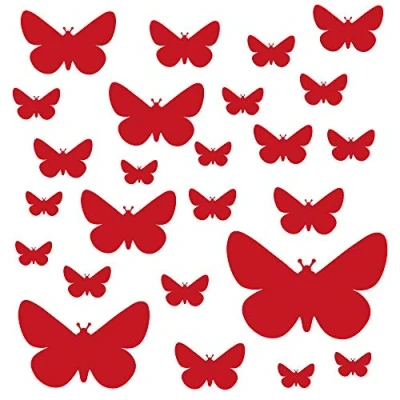 Image of PREMYO Set of 25 Butterfly Wall Stickers Kids Nursery Decor Easy to Apply Decals for Bedrooms Girls Boys Red