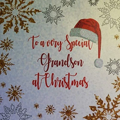 Image of White Cotton Cards XF2 GS Large &quot;to a Very Special Grandson&quot; Handmade Christmas Card